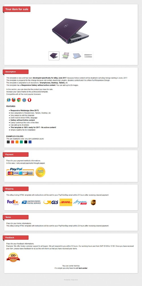 Responsive eBay Listing Template - New NO Active Content
