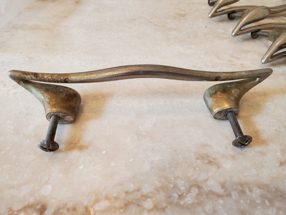 Nickel Mid Century Modern MCM Antique Hardware Drawer Pull Handle 3 3/4”centers