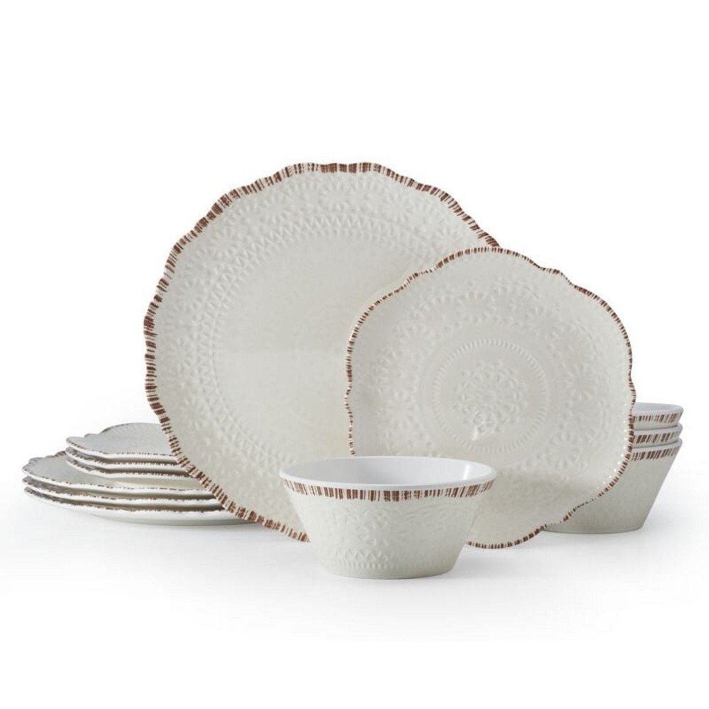 Chateau White Dinnerware Set 12 Piece Melamine Shatterproof Kitchen Set