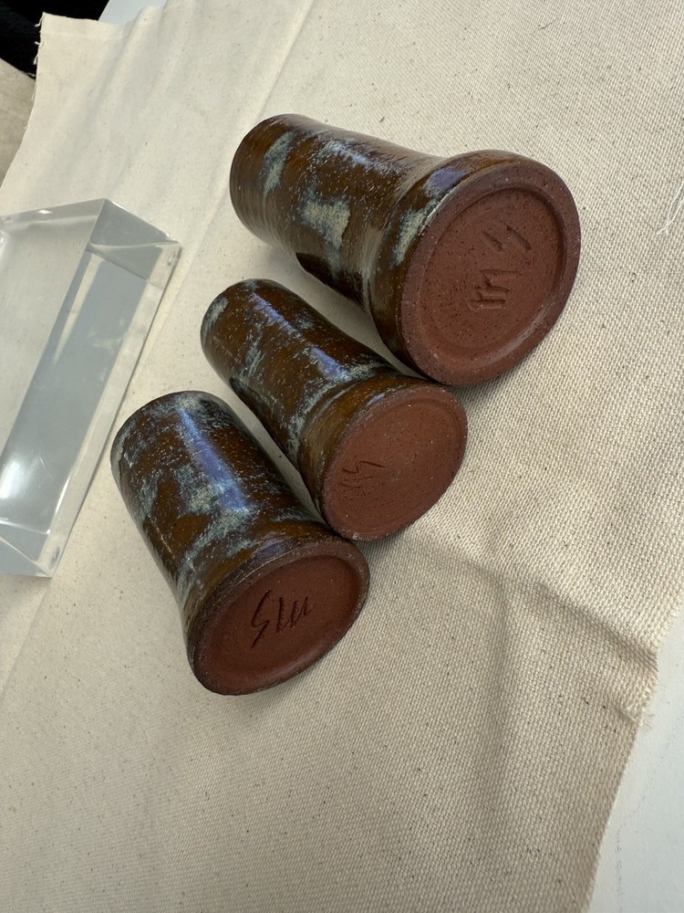 Art Studio Pottery 3 Candlesticks Brown Blue Tea Dust Stoneware Michael Smith