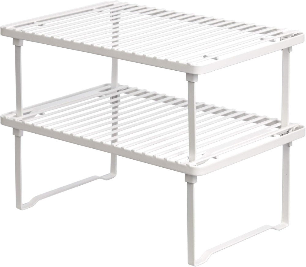 Space-Saving Stackable Metal Kitchen Cabinet Organizer Shelves for Dishes, Pantr