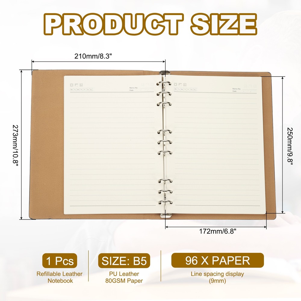 B5 Refillable Leather Notebook, 9 Ring Hardcover Binder Notebook, Black