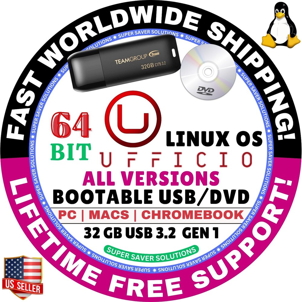 UFFICIO ZERO LINUX OS 64BIT Live Boot USB, Full, CINNAMON, KDE, XFCE FOR MAC, PC