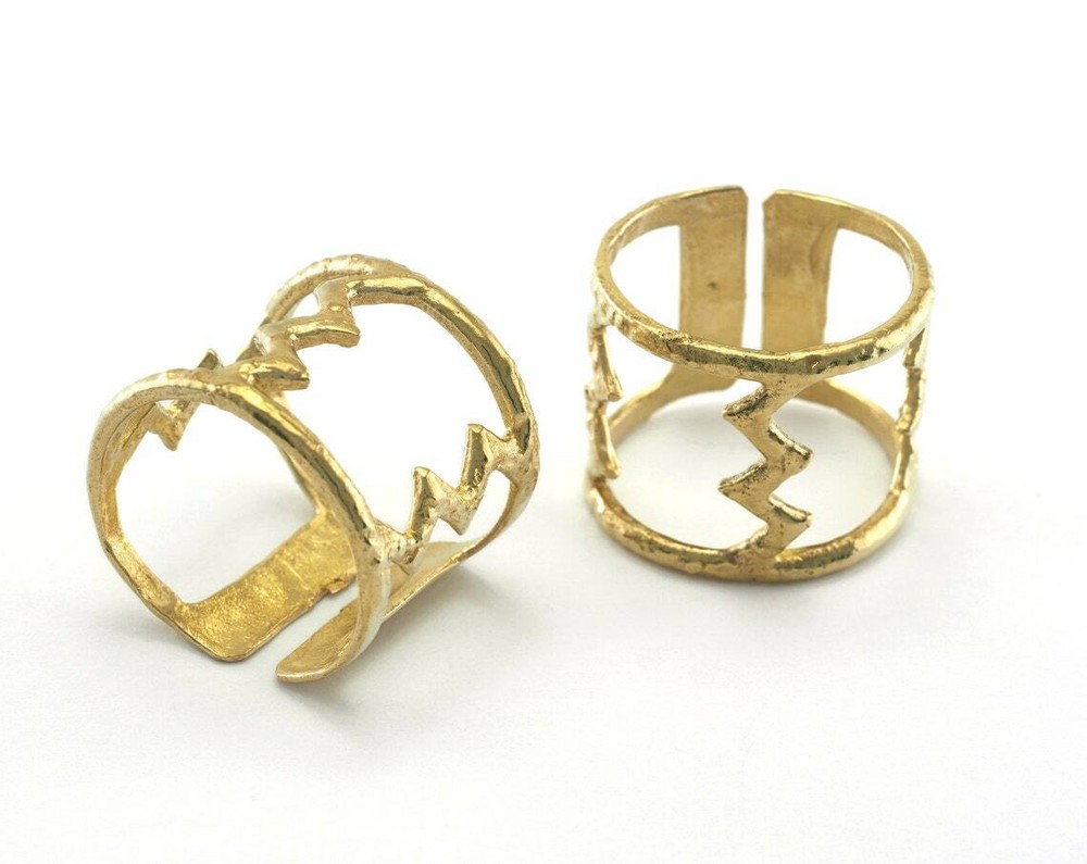 Ring Zig Zag Adjustable Ring Blank - Raw Brass (17mm 7US inner size) 2534