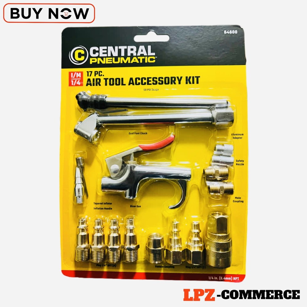 17 Piece Compressed Air Tool Accessory Kit Pneumatic Compressor Hose Couplers