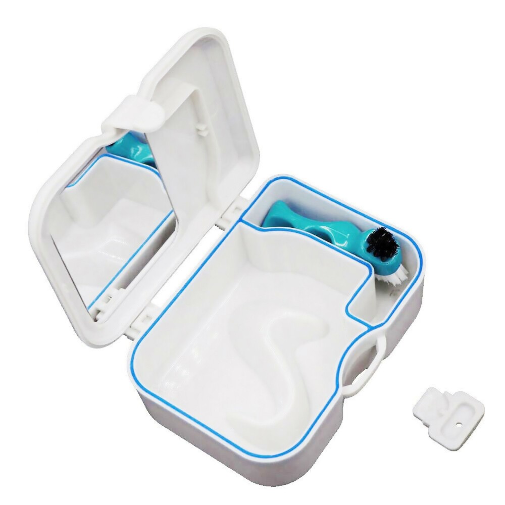 Plastic Portable Dental Storage Box False Teeth Case Container With Mirror Brush