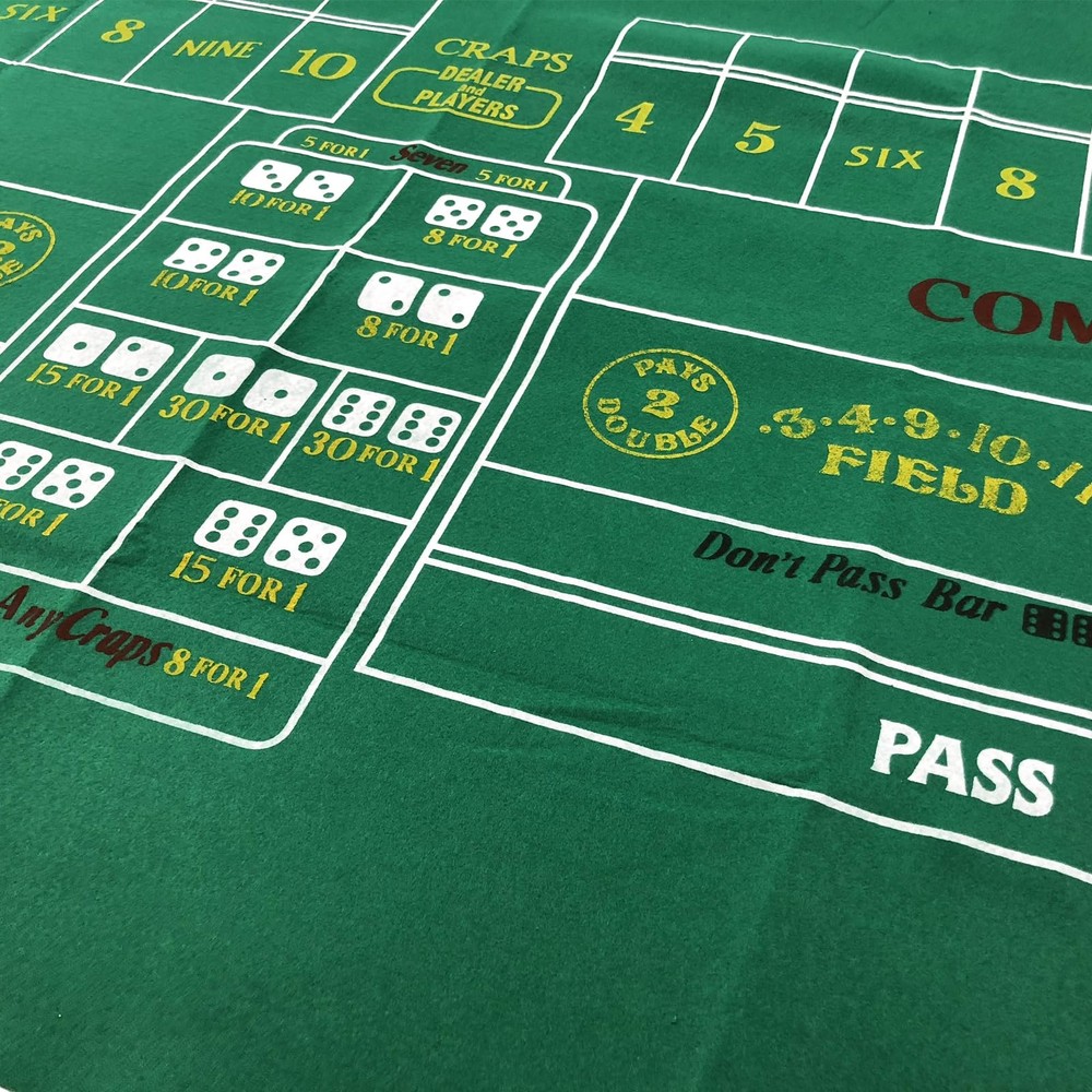 Craps Table Top Felt Layout - 36" x 72" x (Rectangular), Green