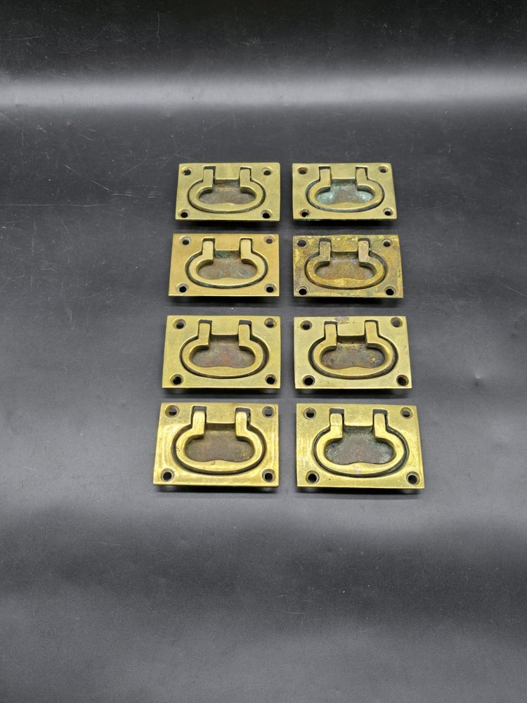 Set Of 8 Original Victorian Campaign Handles Solid Brass Rectangular 76 X 54mm