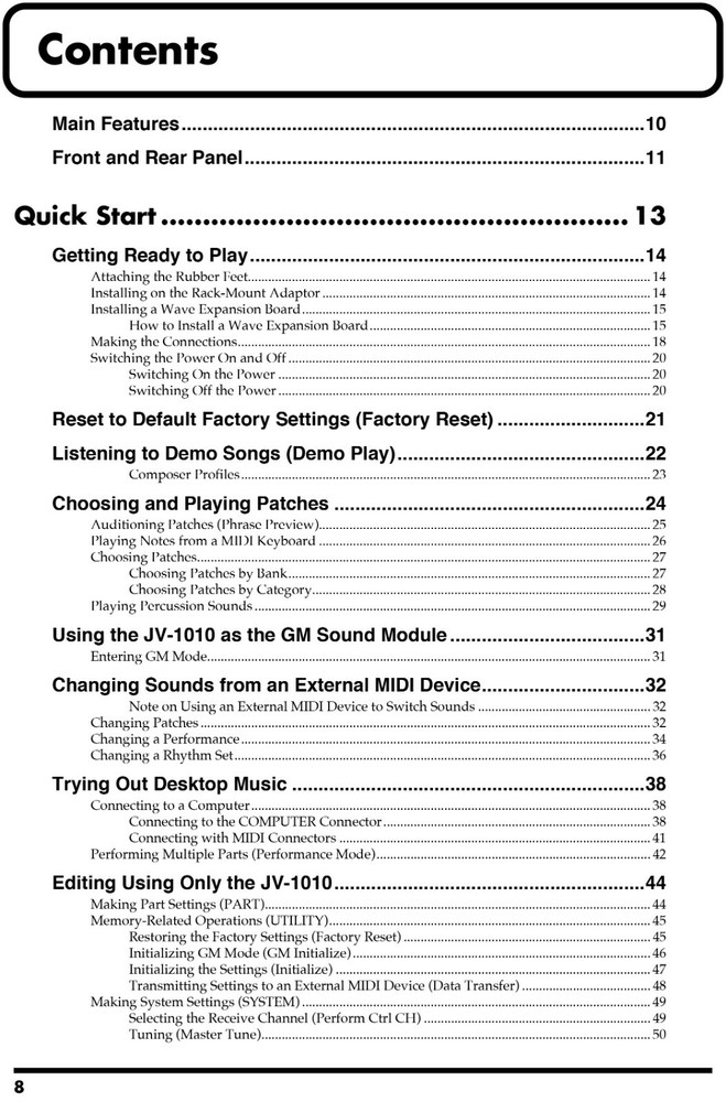 Roland JV-1010 Synthesizer Module OWNER'S MANUAL
