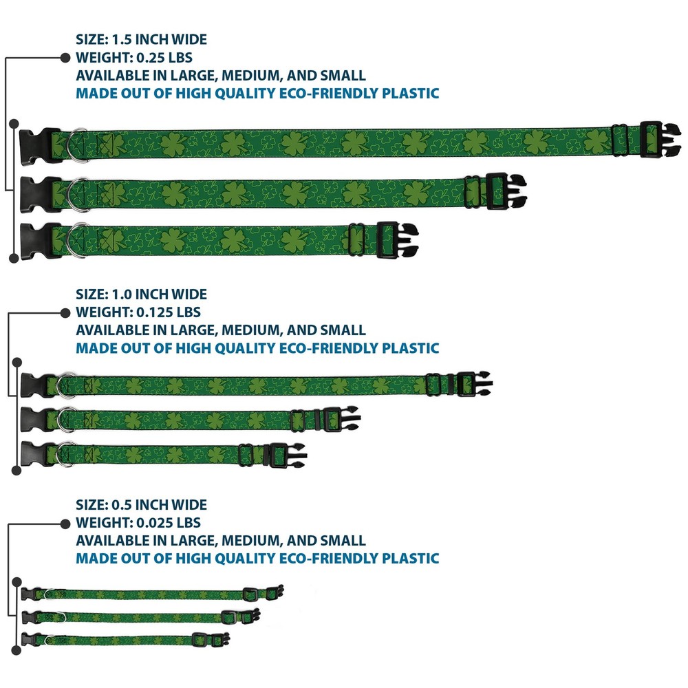 Plastic Clip Collar St. Pat's Clovers Scattered2 Outline/Solid Greens Medium 11-