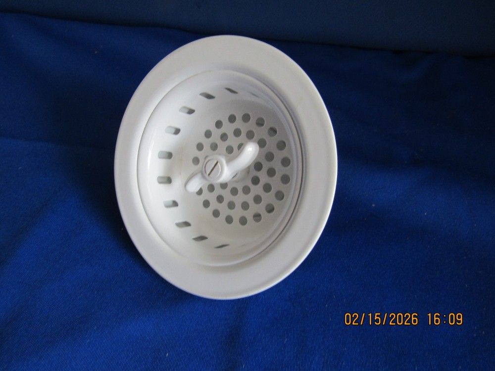 sink basket strainer, white, spin n lock, NOS