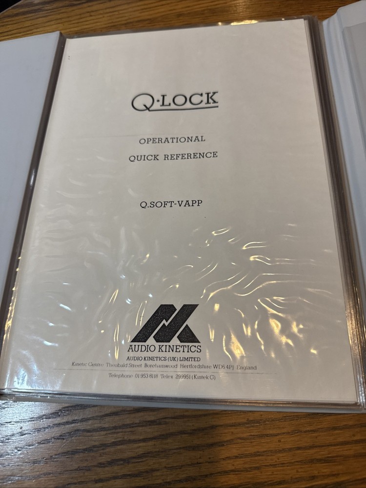 Audio Kinetics Q LOCK Operational Quick Reference Manual ORIGINAL
