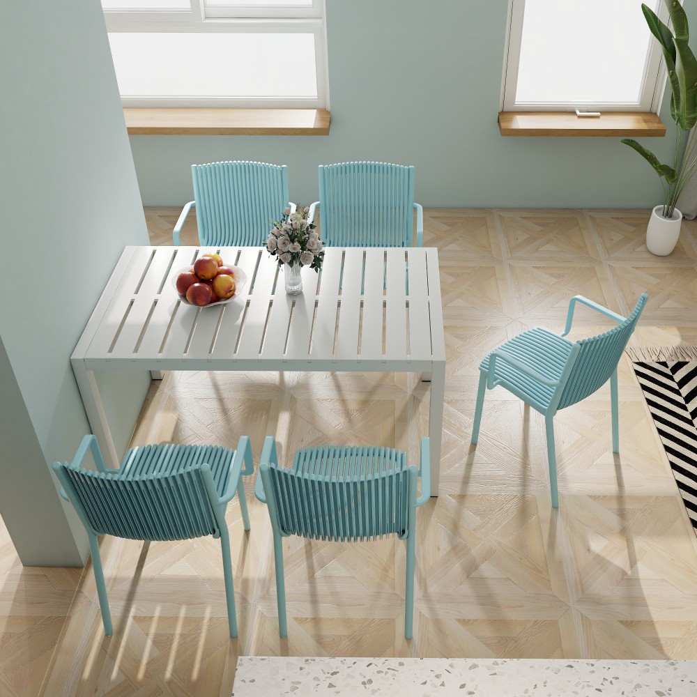 4-Pack All-Weather Polypropylene Chairs – Light Blue Stackable Lounge Chairs