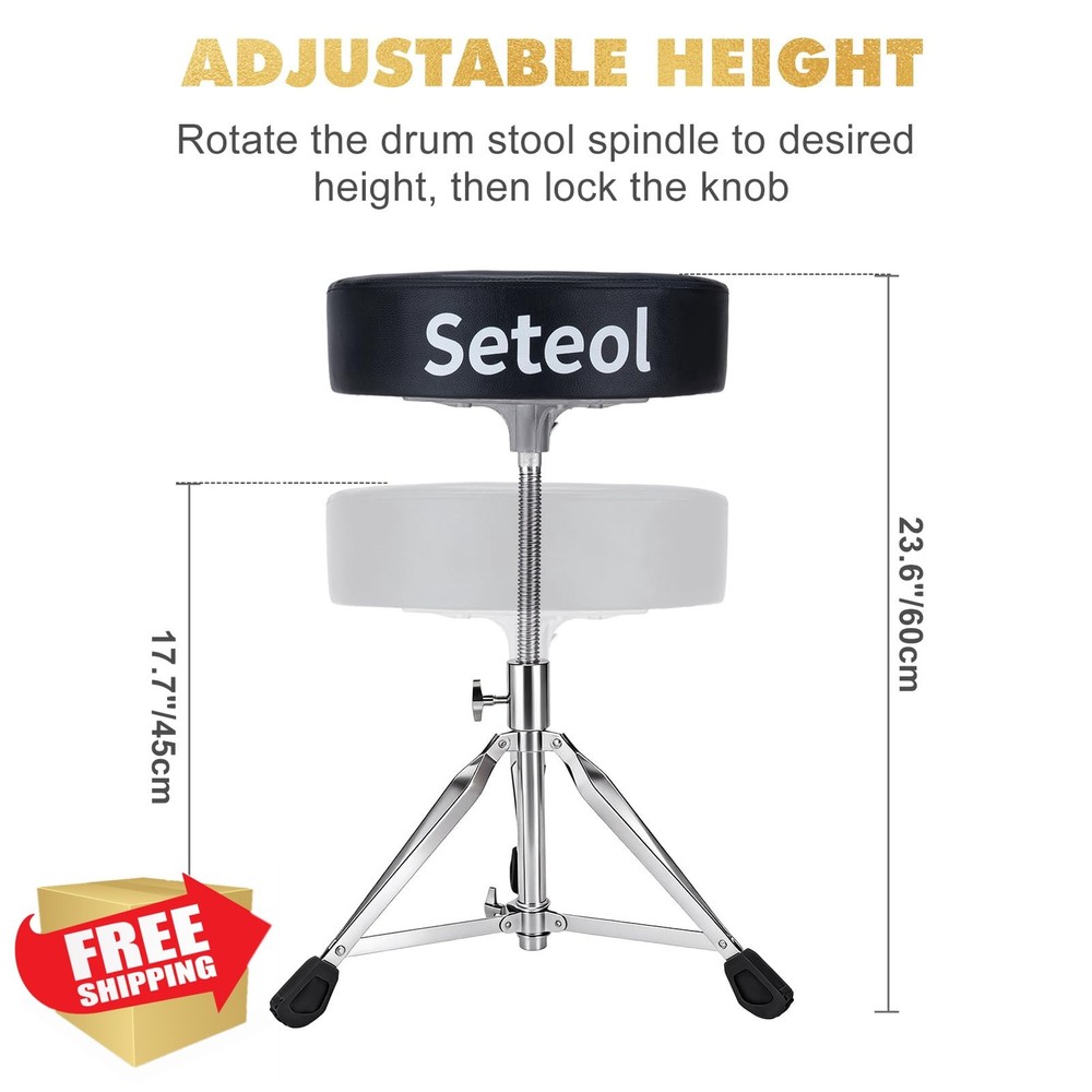 Seteol Adjustable Drum Throne Seat Stool with 2 Pair 5A Sticks