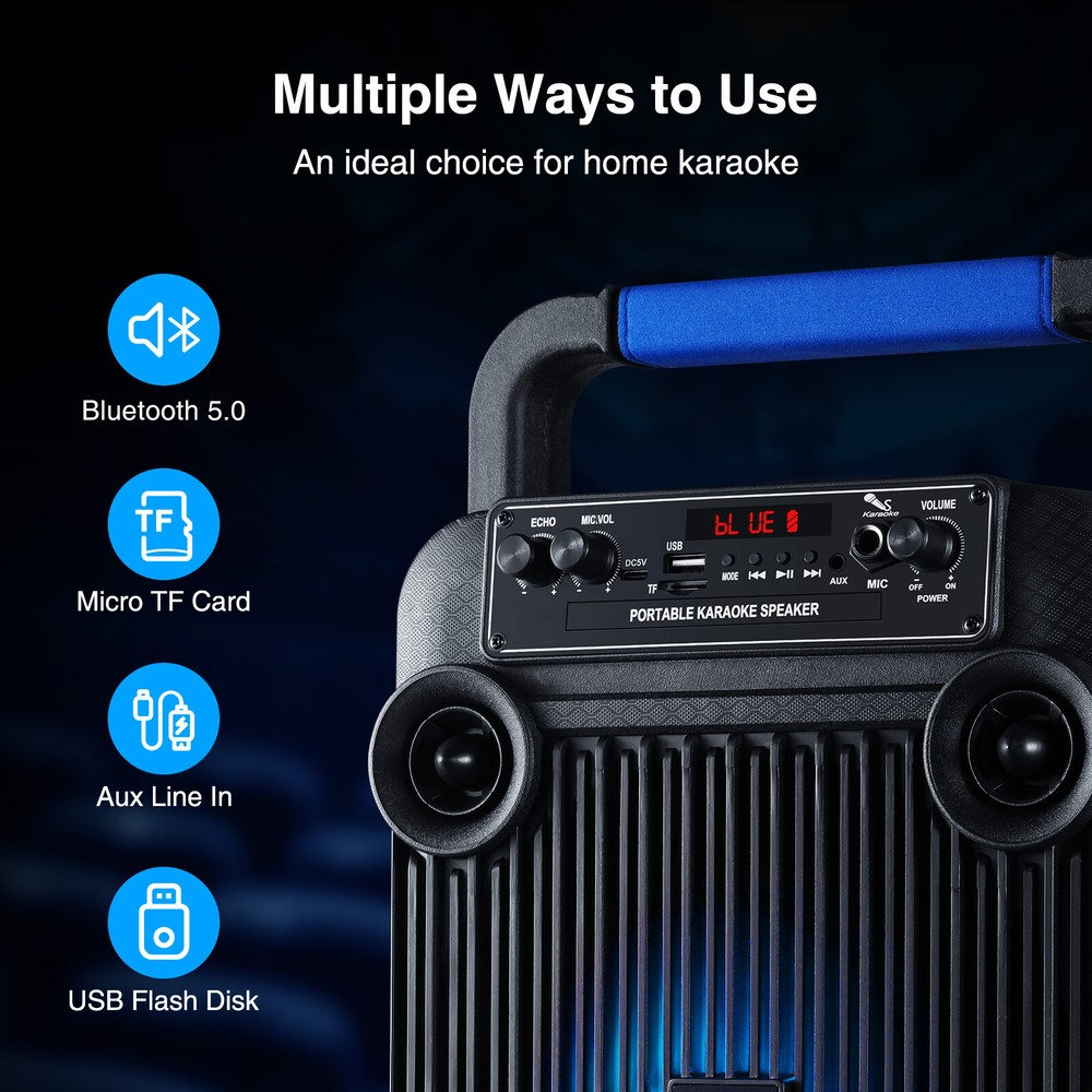 JAMELO Portable Bluetooth Speaker with Wireless Microphone Karaoke System