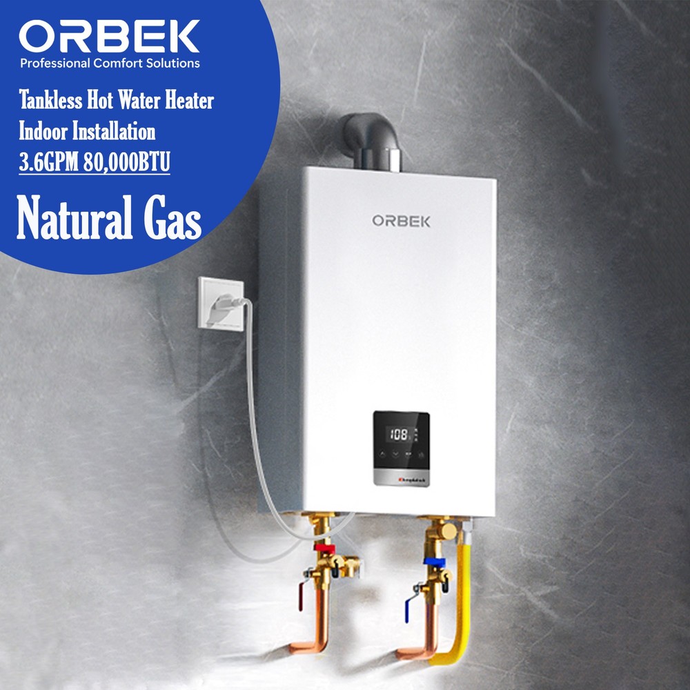 Tankless Water Heater Natural Gas 3.6 GPM 80,000 BTU On-Demand Hot Water