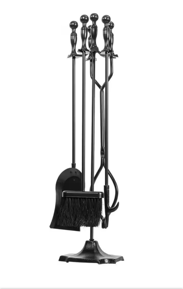31 in. 5-Piece Fireplace Tool Set Rustic Wrought Iron Firewood Burning Tool