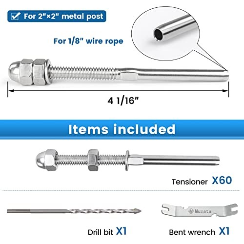 Pack 1/8" Cable Railing Hardware Kit Hand Swage Threaded For 2"x2" Post 60