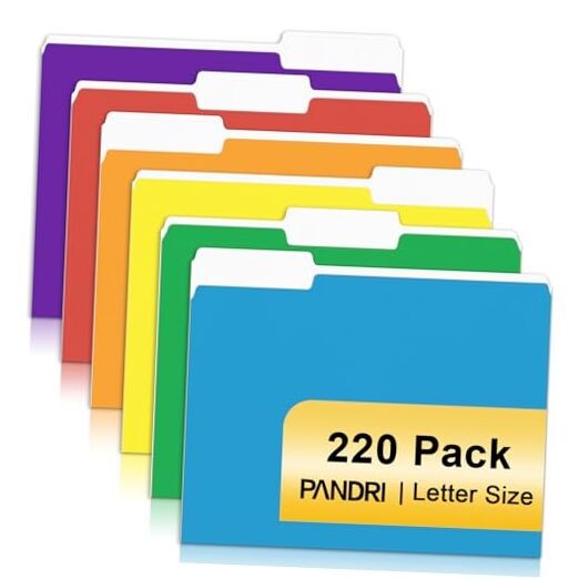 File Folder,  220 Pack Colored File Folder, 1/3 Cut Tabs, Letter Size,