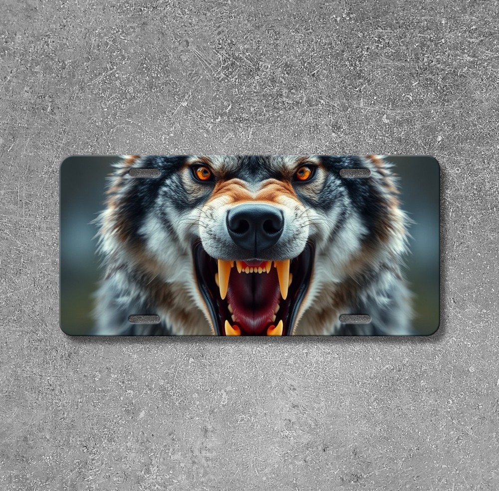 Bold Wolf License Plate Snarling Design Name Plate Auto Tag Gift Idea
