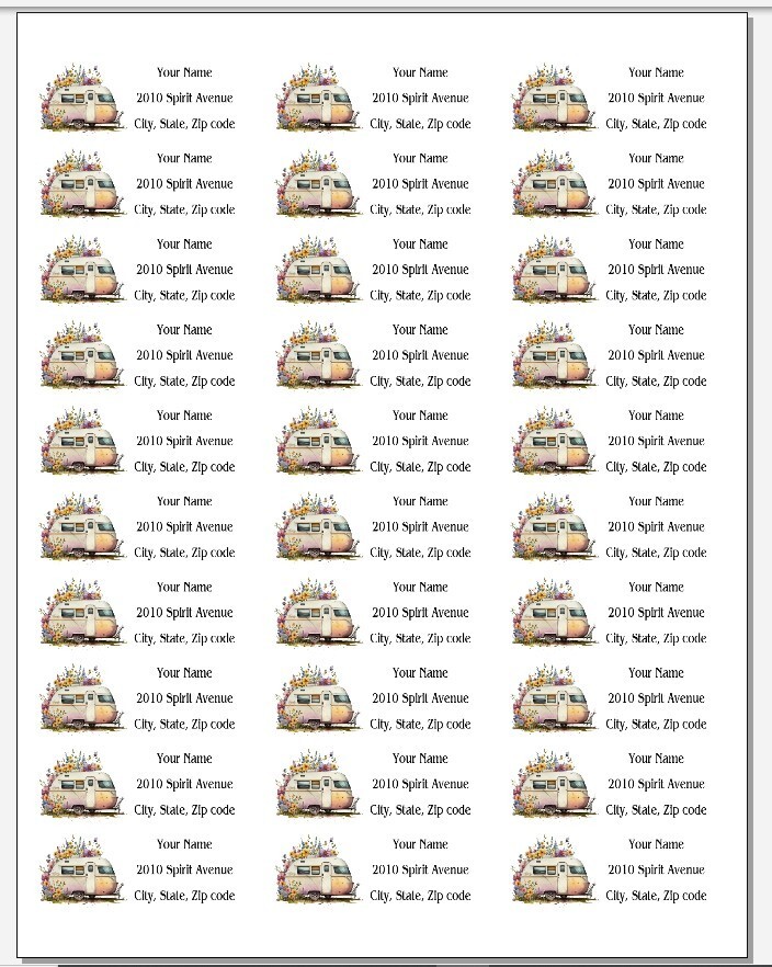 150 Retro Camper Flowers Camping Mailing Return Address Labels Personalized