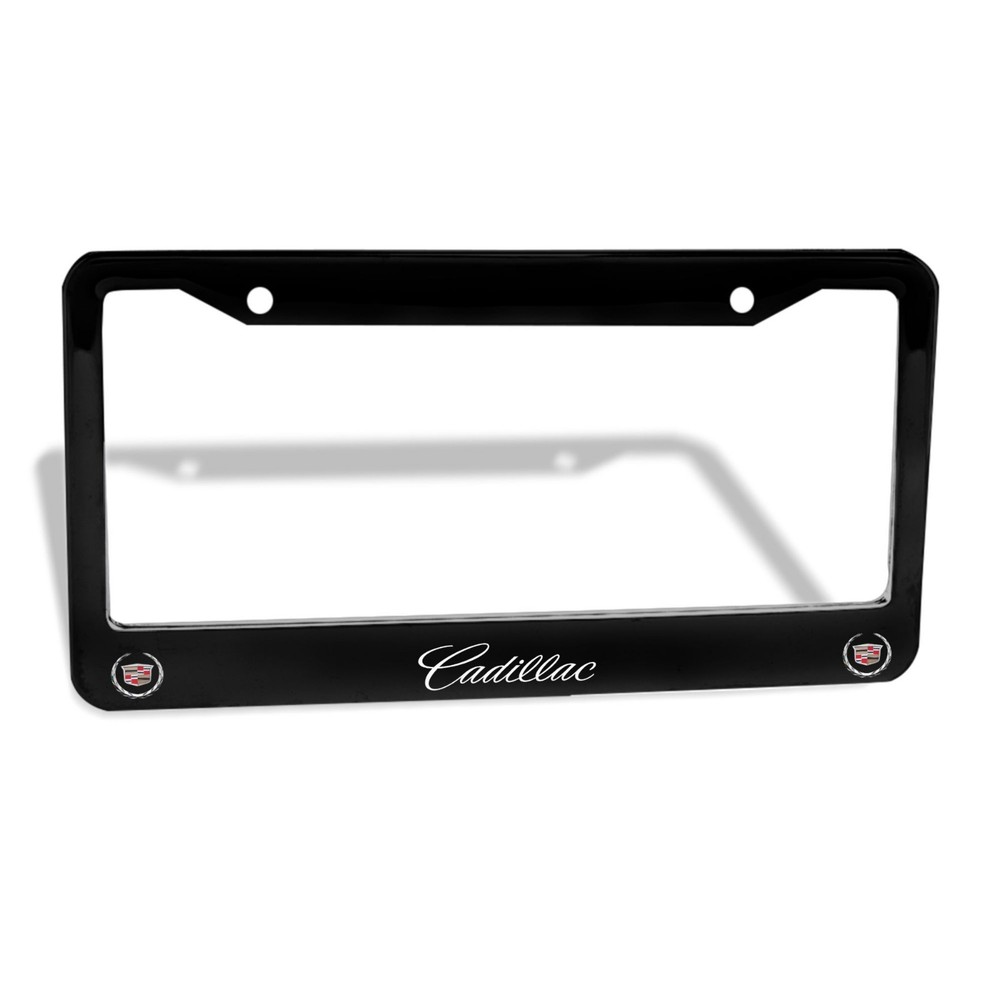 Cadillac 2 Pack 2 Holes Solid Aluminum License Plate Frame Holder Black