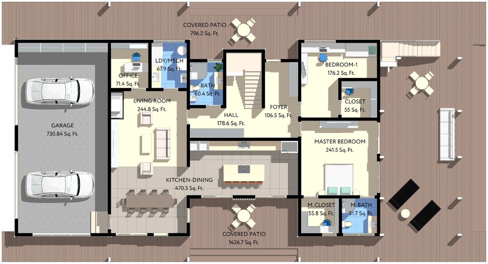 100’x54’ 4-Beds 4-Baths Charming A-Frame Architectural Build Plans PDF Download