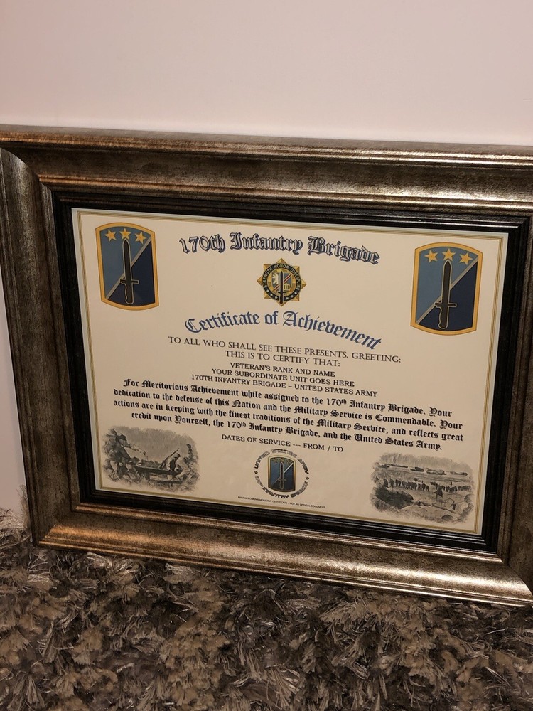 170TH INFANTRY BRIGADE - COA / (COMMEMORATIVE CERTIFICATE)