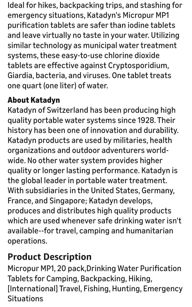 Katadyn Micropur MP1 Purification Tablets (20 Count)