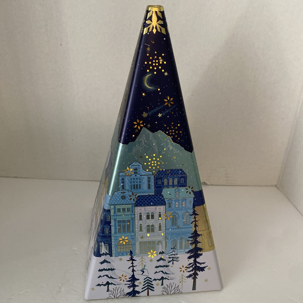 Empty 12" Lighted Pyramid Tin Winter Scene Works