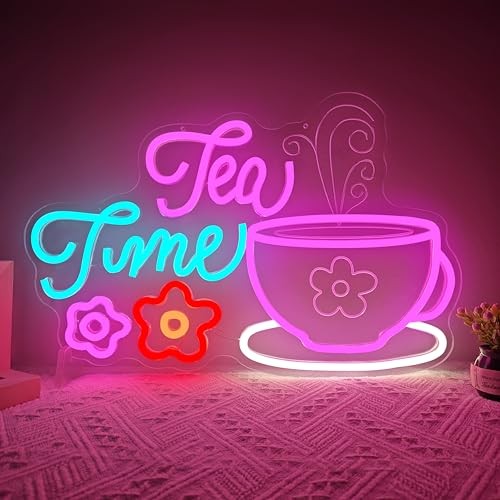 Lets Partea Neon Sign Dimmable Tea Time Party Decorations for red-tea time