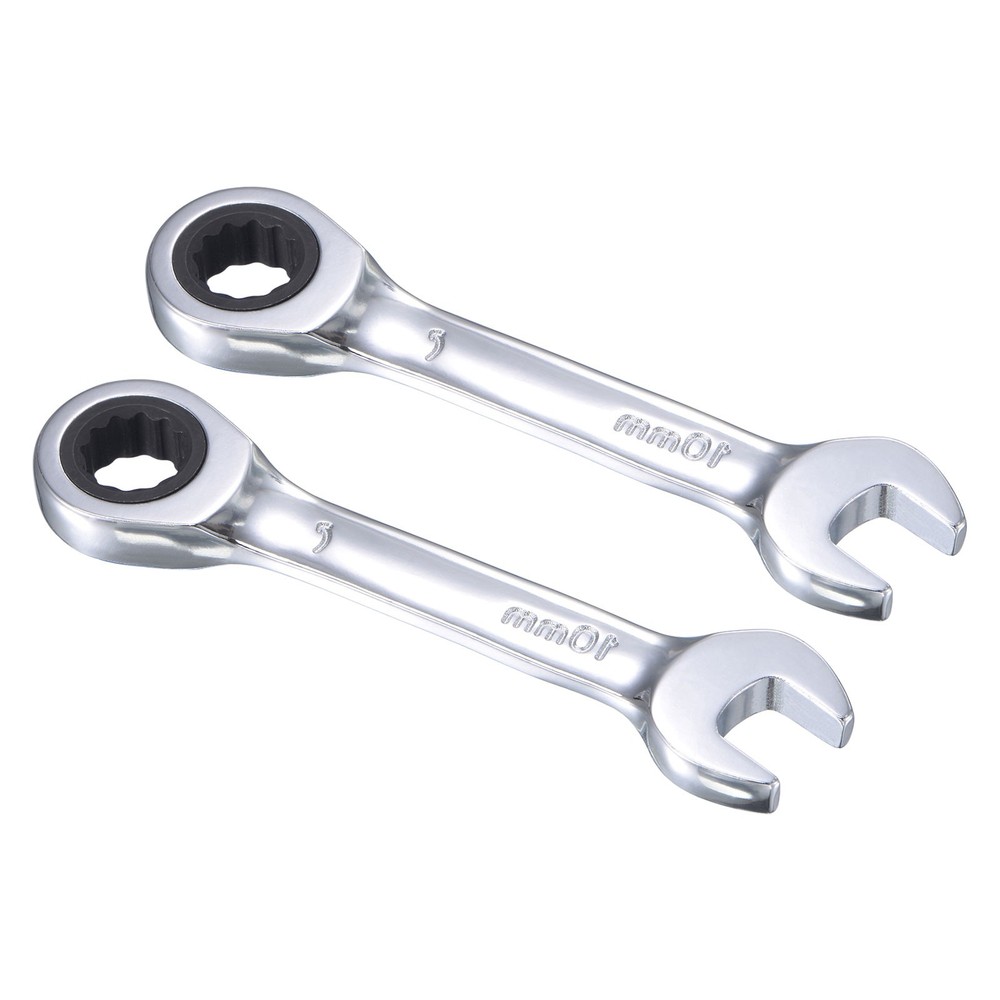 2Pack 10mm Stubby Ratcheting Combination Wrench 72 Teeth Box Ended Tools CR-V