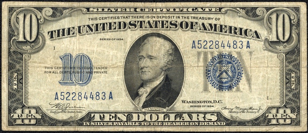 1934 $10 Ten Dollar Silver Certificate Note Fr#1701