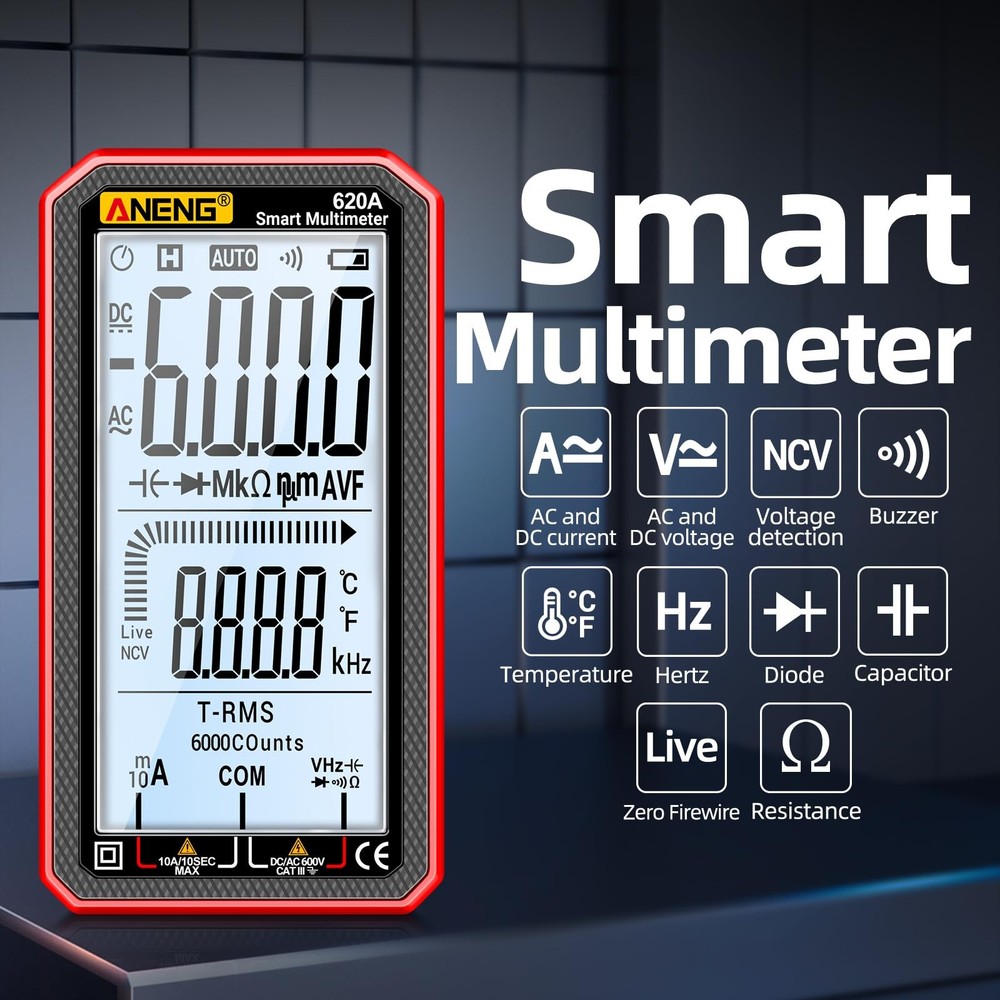 Digital Multimeter, Voltmeter Smart Electrical Tester 6000 Counts with LCD, M...