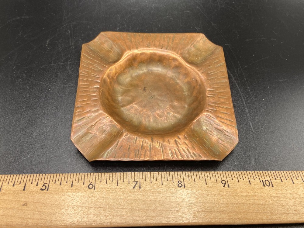Antique Hammered Copper square Ashtray