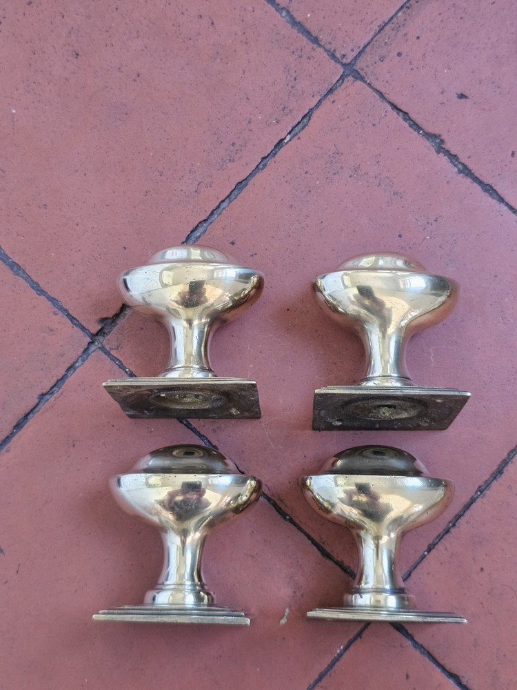 Antique original set 4 mortice lock brass door knobs