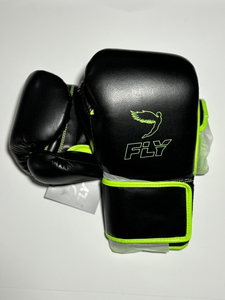 New Authentic 18 Ounce FLY Boxing Gloves SuperLoop X Line Hook/Loop Black Green