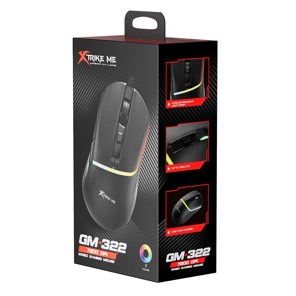 XTRIKE 7200 DPI Wired Gaming Mouse RGB 6-Button for PC/MAC Notebook Optical Mice