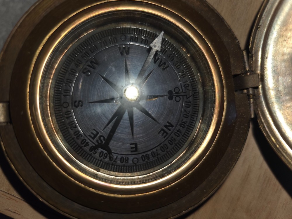 Nautical Compass Gift. Brass. Inscribed with Leather Holder and Box