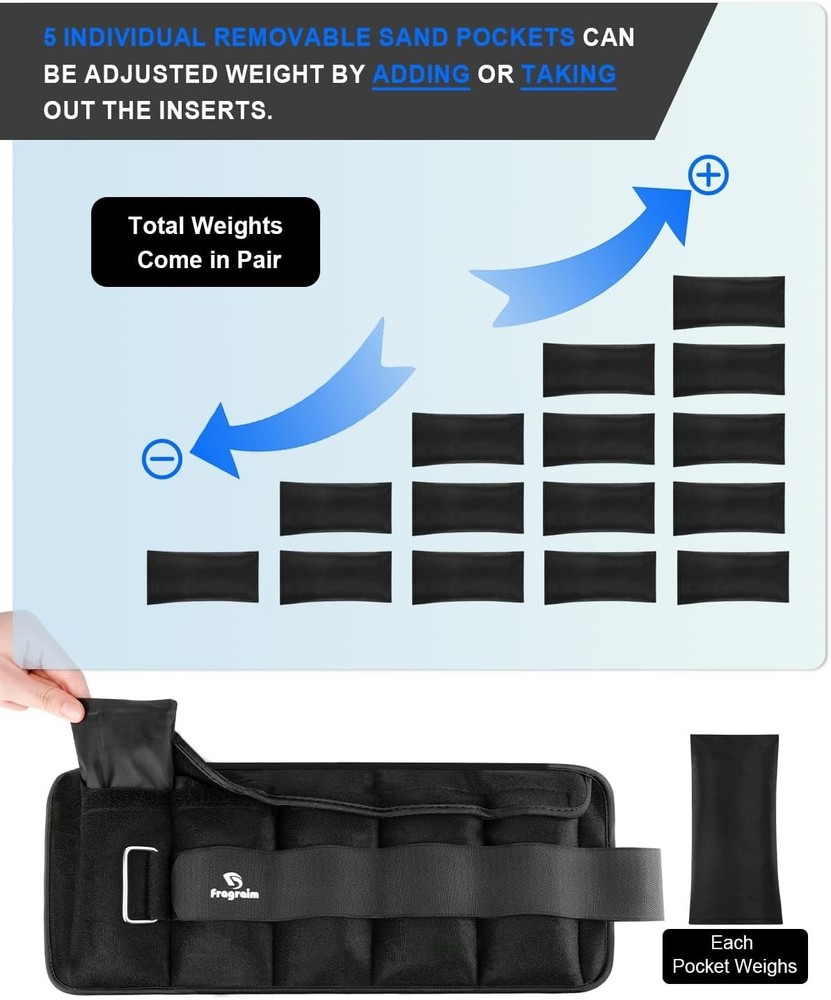 Adjustable Ankle Weights 1-3 LBS with Removable Weights for Enhanced Performance