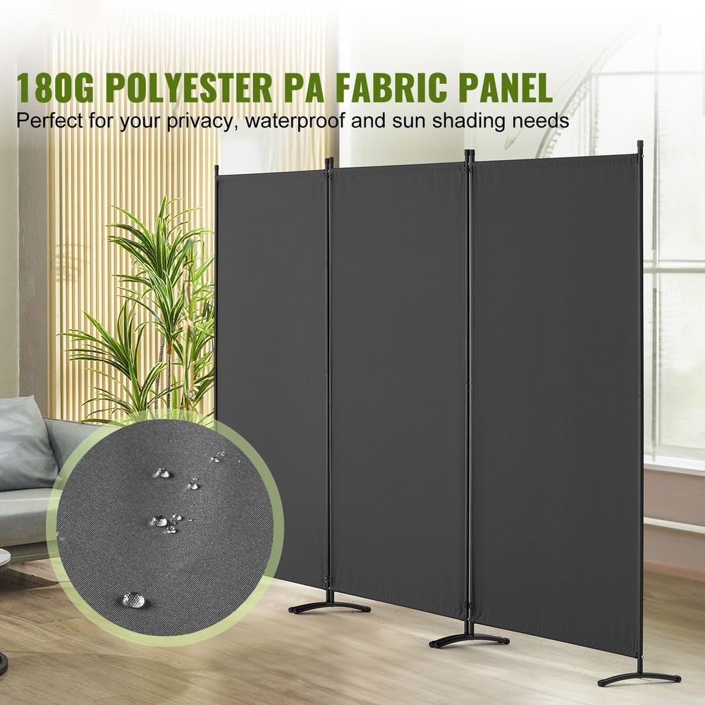 Room Divider 3-Panel Folding Privacy Screen Fabric Partition Office Gray