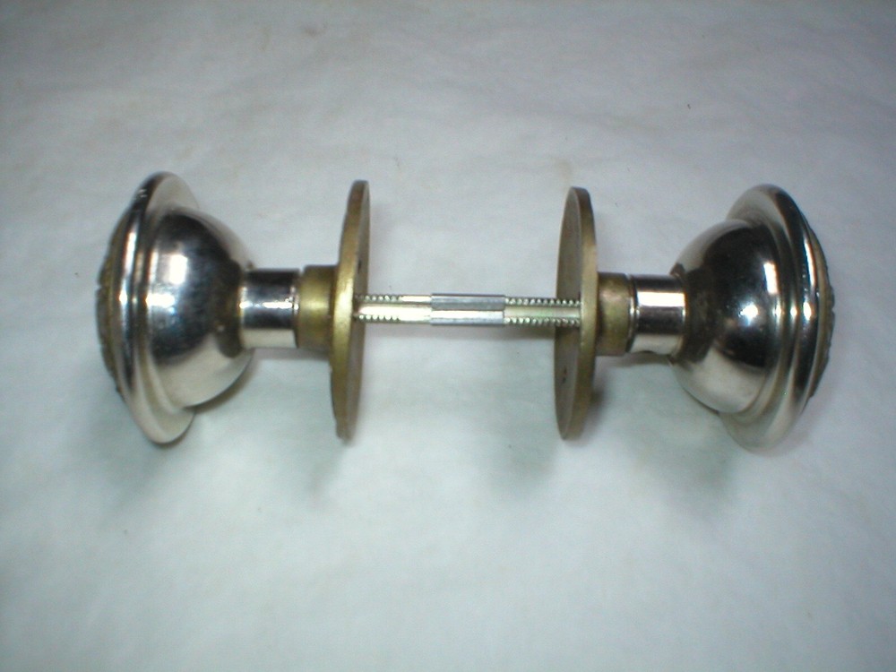 Antique Large Doorknob Pair and Plates