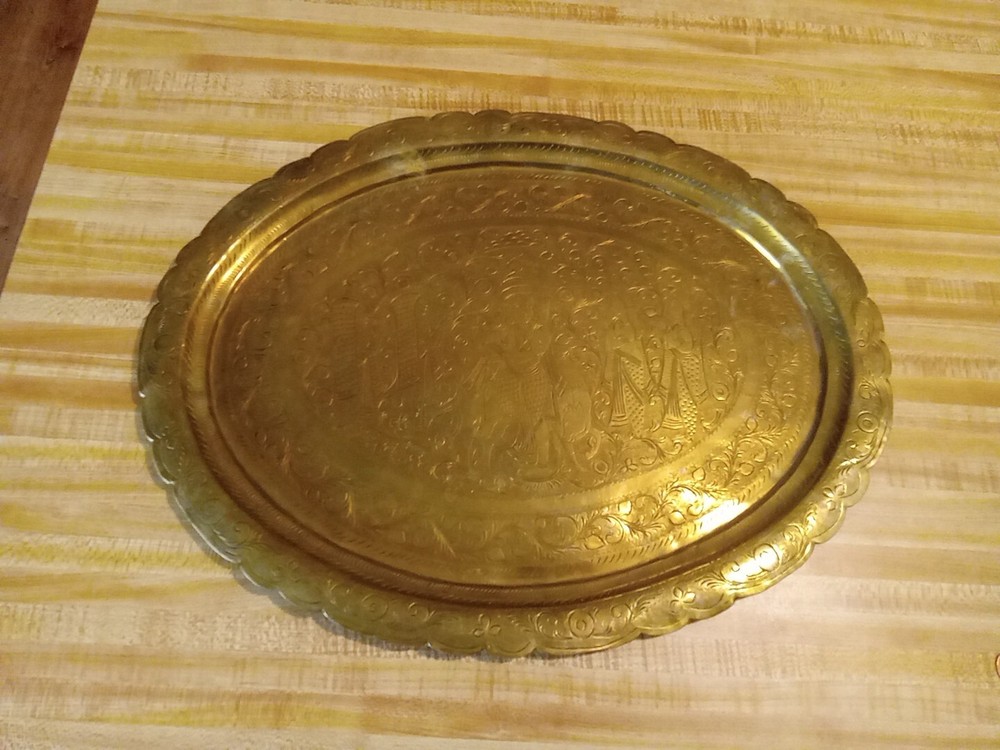 Handmade Indian Hindu Krishna Bronze Serving Dish