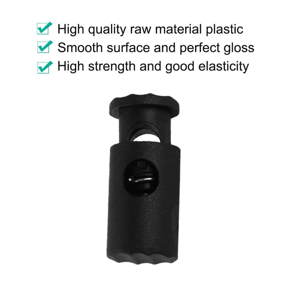 Black Plastic Toggles Spring Stop Drawstring Rope Cord Locks 10 Pcs
