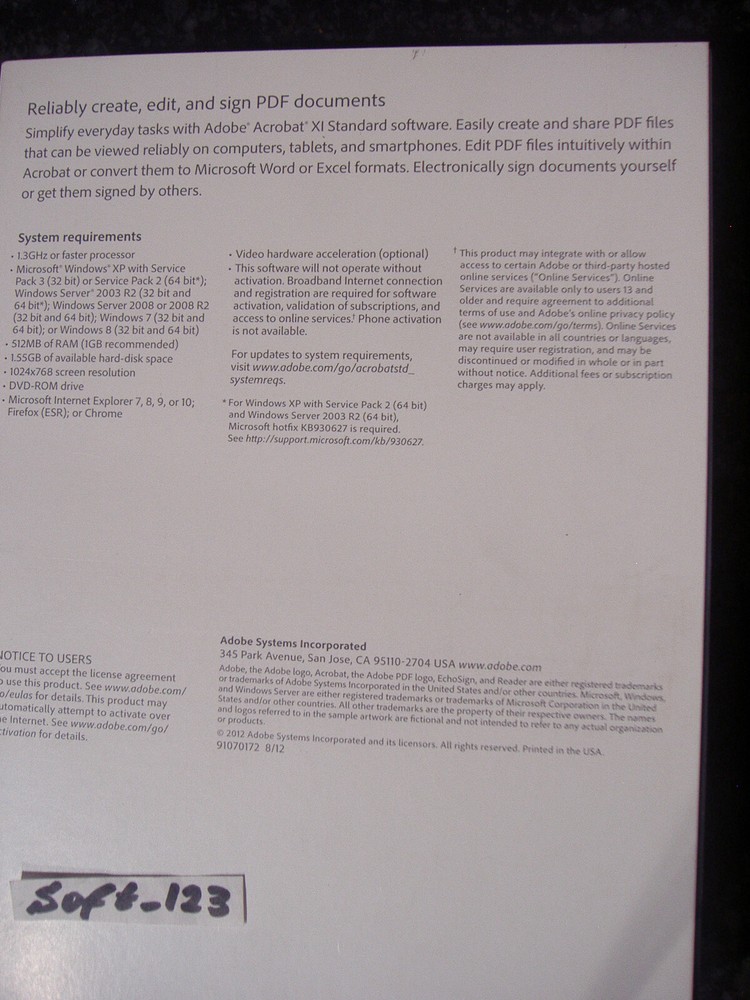 Adobe Acrobat XI 11 Standard Full Version for Windows Licensed for 2 PCs