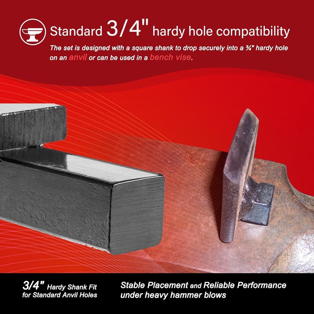 3/4 inch Blacksmith Anvil Hardy Tool Set Hot Cut Creasing Stake Spring Fuller