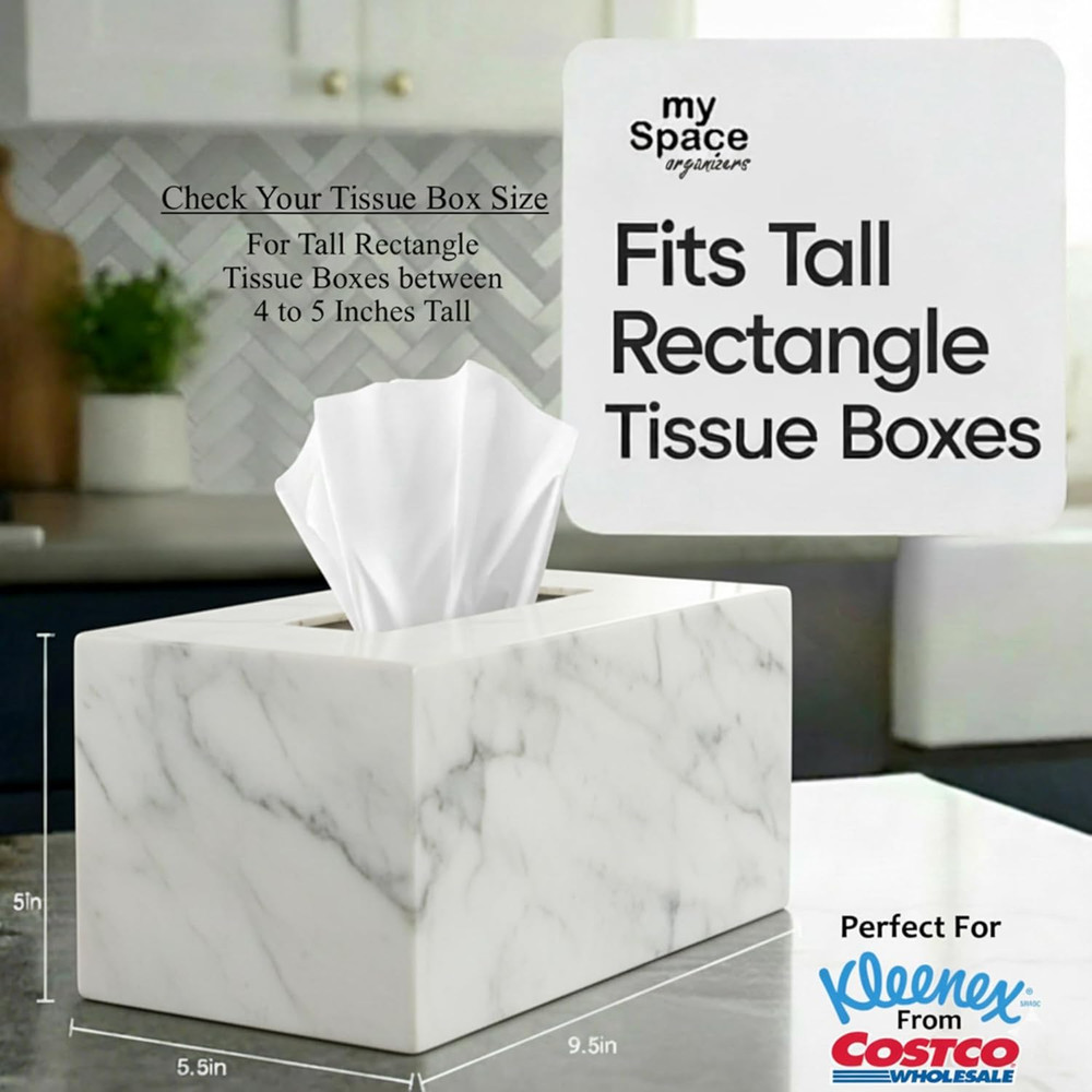 Rectangular Acrylic Marble Tissue Box Cover - Kleenex Compatible Holder