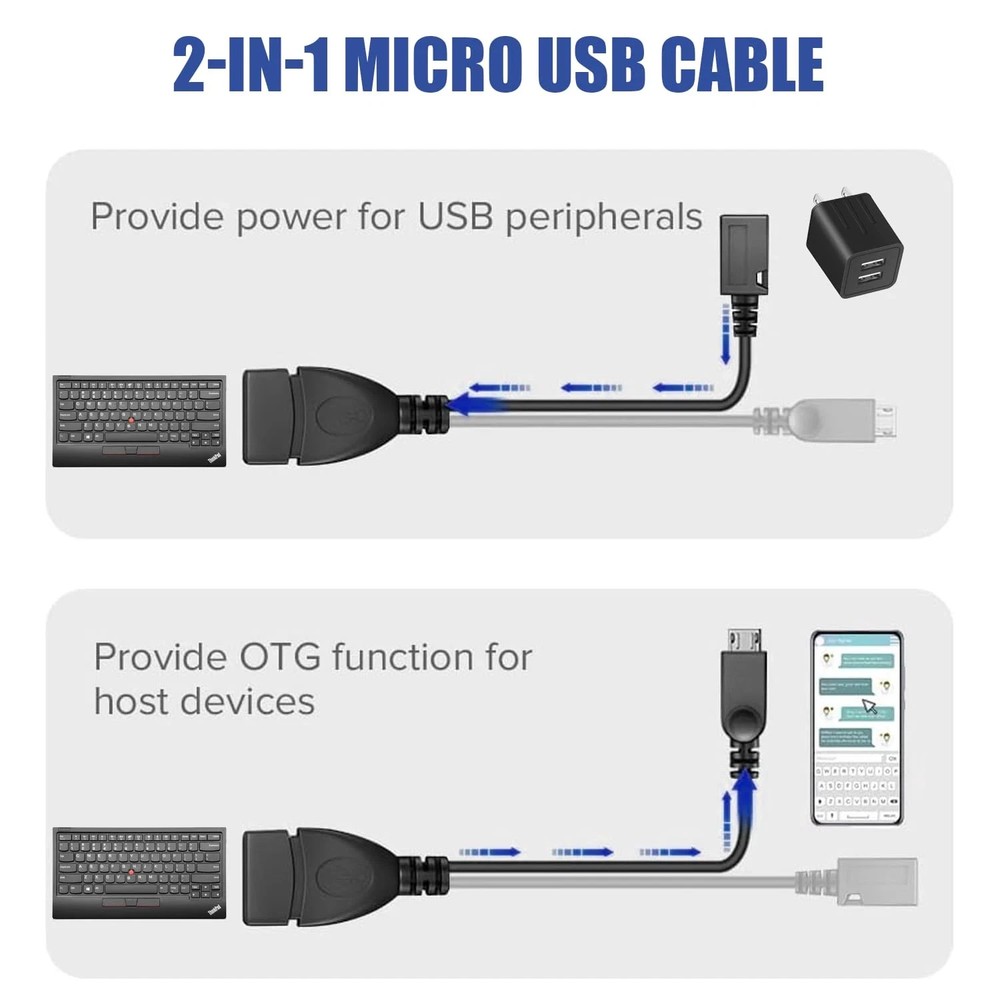 3-Pack Micro USB OTG Cable w/ Power for Fire TV Stick Android Host Adapter Black