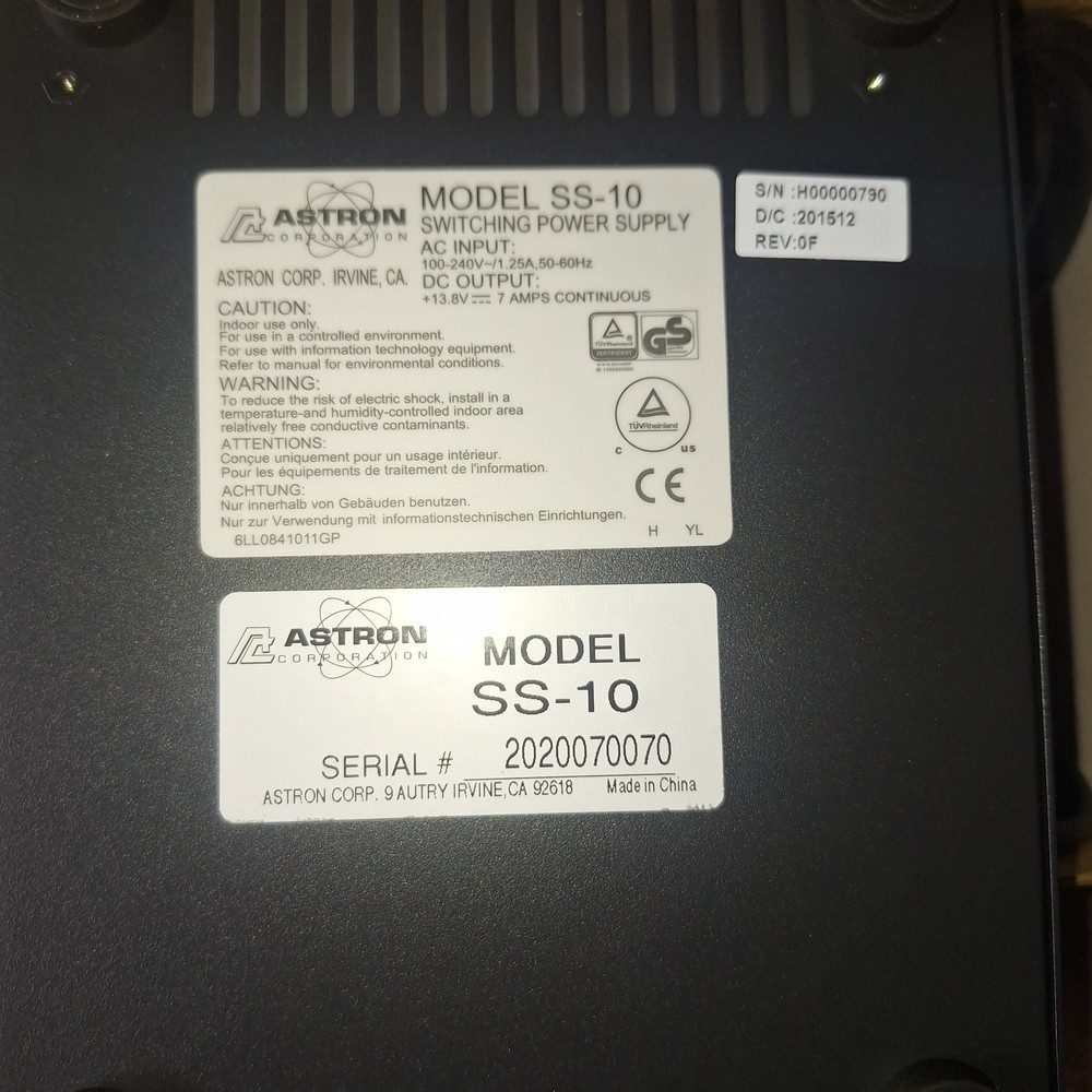 New Open Box Astron SS-10 Power Supply 20VA 12VDC 10A