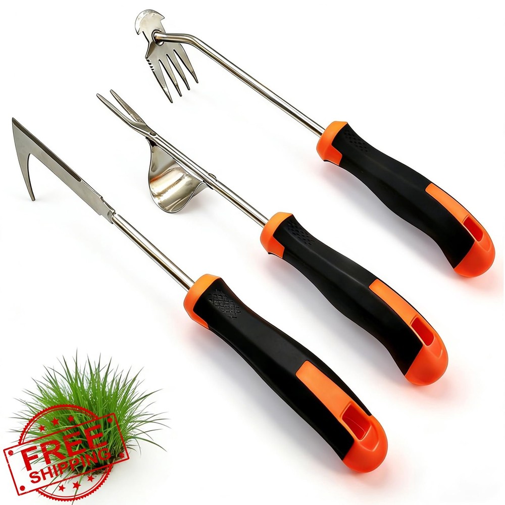 Suphan 3-Piece Garden Weeder Tool Set, Rubber Grip, Uprooting Puller